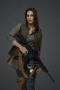 Middle Eastern Survivalist Woman with Rifle Royalty Free Stock Photo