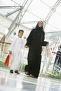 A Middle Eastern woman and her son in a mall Royalty Free Stock Photo