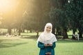 Middle eastern women veiled smile standing