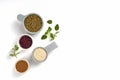 Middle Eastern zaatar spices with ingredients. Top view with copy space Royalty Free Stock Photo