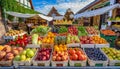 A farmers market with vegetables and fruits