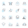 Middle school linear icons set. Adolescence, Education, Homework, Socializing, Friendship, Stress, Transition line