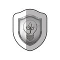 Middle shadow sticker of shield with light bulb with filament leaves