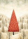 Cheery Red Tree: A Whimsical Winter Wonderland Illustration