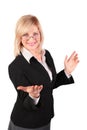 Middleaged woman makes inviting gesture Royalty Free Stock Photo