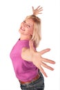 Middleaged woman stands dancing 2 Royalty Free Stock Photo