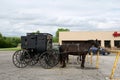 MIDDLEBURY, INDIANA, UNITED STATES - MAY 22nd, 2018: View of amish carriage along the city, known for simple living with