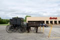 MIDDLEBURY, INDIANA, UNITED STATES - MAY 22nd, 2018: View of amish carriage along the city, known for simple living with