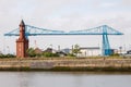 The industrial town of Middlesbrough showing the old dock clock and Transporter Bridge