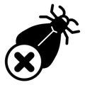 Midge ban solid icon, pest concept. Vector graphics. Moth with close button, forbidden item sign on white background Royalty Free Stock Photo