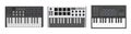 MIDI controller set. Three portable synthesizers, keyboard, drum pads and knobs