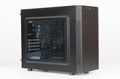 Midi tower computer case with transparent side panel on white ba Royalty Free Stock Photo