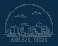 Midland, Texas - Cityscape with white abstract line corner curve modern style on dark blue background, building skyline city