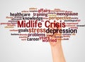 Midlife crisis word cloud and hand with marker concept Royalty Free Stock Photo