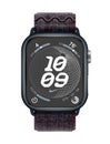 Midnight Aluminum Apple Watch Series Nike device with Black Blue Nike Sport Loop Band, on white background, vector illustration.