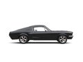 Midnight black American vintage muscle car - side view Royalty Free Stock Photo