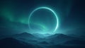 Midnight blue backdrop with ethereal aurora borealis framing empty circle