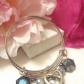 Midnight Blue bangles heart charm bracelet set Royalty Free Stock Photo
