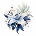 Midnight Blue Lily Watercolor Clipart On White Background Royalty Free Stock Photo