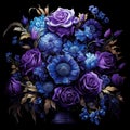 Midnight Blues: A Dramatic Bouquet of Deep Purple and Blue Flowers