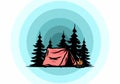 Midnight camping with bonfire illustration