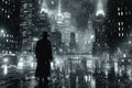 Midnight city walk rendered in a noir comic style Royalty Free Stock Photo