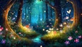 midnight forest with moonlight fairy tale background