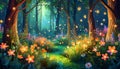 midnight forest with moonlight fairy tale background
