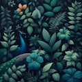 Midnight Garden: The Regal Peacock. Royalty Free Stock Photo