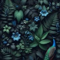 Midnight Garden: The Regal Peacock. Royalty Free Stock Photo