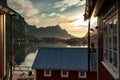 Midnight at idyllic Reine in Lofoten islands Royalty Free Stock Photo