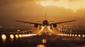 Midnight Majesty: A Magnificent Jetliner Soars Over the Runway Royalty Free Stock Photo