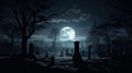 Midnight Mystique: Tombstone Shadows in Moonlight