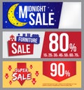 Midnight sale, furniture sale and super sale banner for commercial