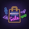 Midnight sale neon signboard