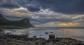 A midnight scene from Myrland in Flakstad, Lofoten archipelago