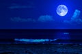 Midnight sea landscape with a full moon