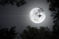 Midnight shiny full moon background for travel and transportation logistic at night flight.