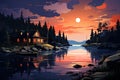 midnight summer beautiful forest and river landscape AI generated