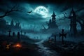 Midnight tranquility Halloween wallpaper features a cemetery scene in the moonlit night Royalty Free Stock Photo