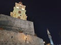 Midnight view of the midnight clock tower and the mosque of Suleiman