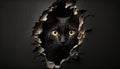 Midnight Watch: A Curious Black Cat Peeking Out of a Wall Hole. Generative AI