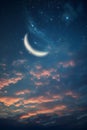 Midnights Dream: A Captivating Shot of a Crescent Moon and Glowing Stars
