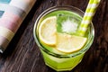 Midori Sour Cocktail with ice and lemon. Royalty Free Stock Photo