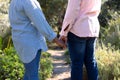 Midsectin of happy african american senior couple holding hands outdoors Royalty Free Stock Photo