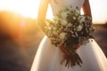 Midsection beautiful bride holding charming bridal bouquet of flowers Royalty Free Stock Photo