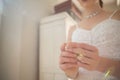 Midsection of bride holding earring at home Royalty Free Stock Photo