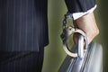 Midsection Of Businessman Handcuffed To Briefcase Royalty Free Stock Photo