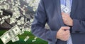 Midsection of businessman hiding money at football stadium representing corruption Royalty Free Stock Photo