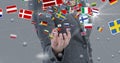 Midsection of businesswoman surrounded with various flags